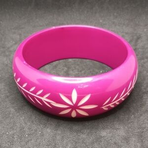 Pink and White Floral Bangle Bracelet
